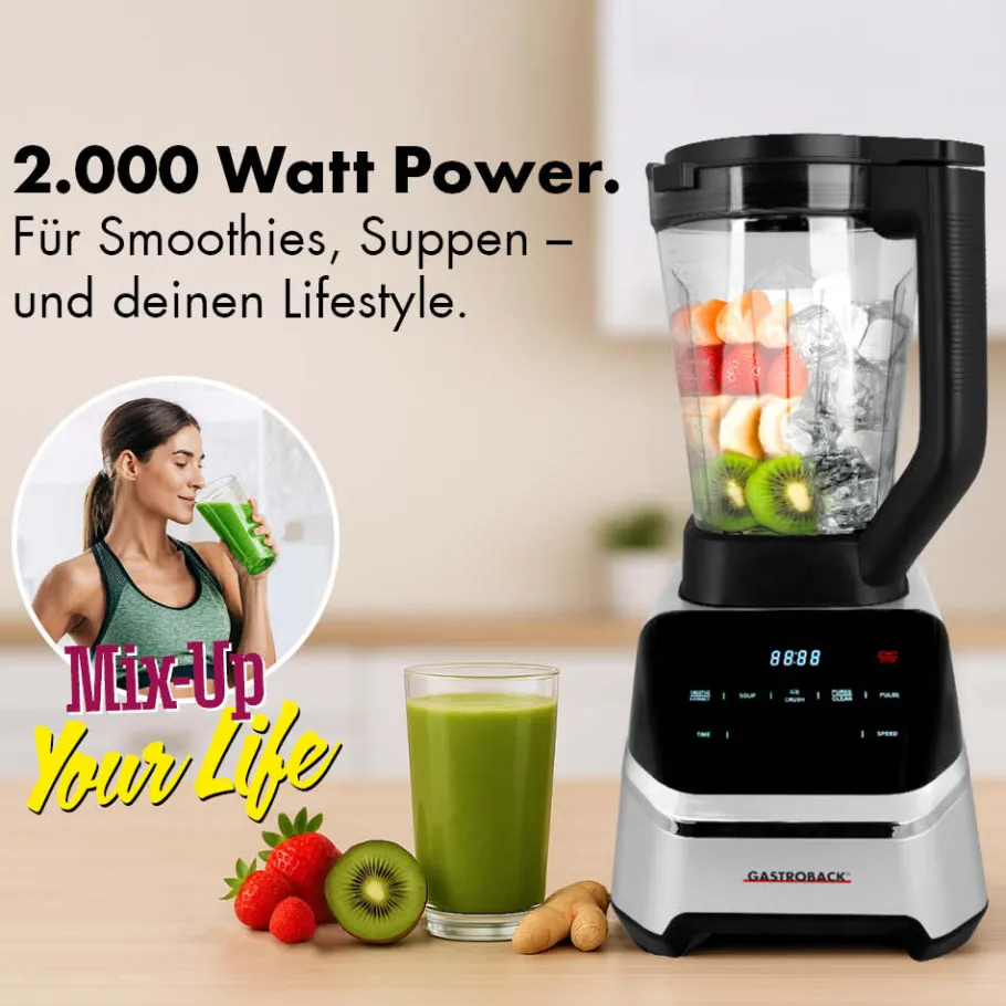GASTROBACK Mixer, Standmixer, Hochleistungsmixer & Smoothie To Go Mixer*Design Multi-Power Standmixer Mix & Soup 2.000 W